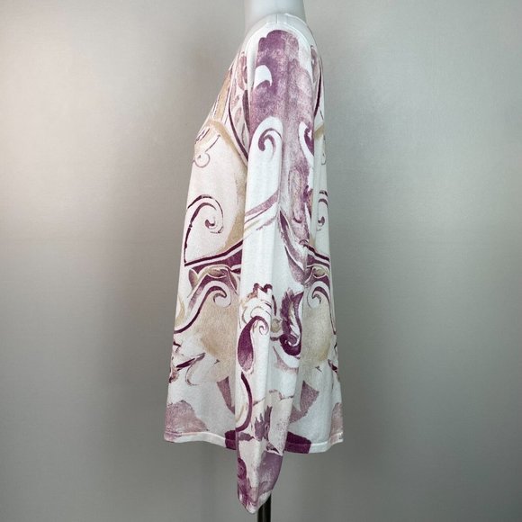 Chico's 1 Women's Medium Sweater Purple White Cream Paisley Bateau Neck Pullover - Picture 6 of 15